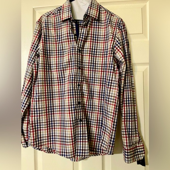 New men’s Tasso Elba checkered shirt size small 14-141/2 long sleeves - Picture 1 of 3